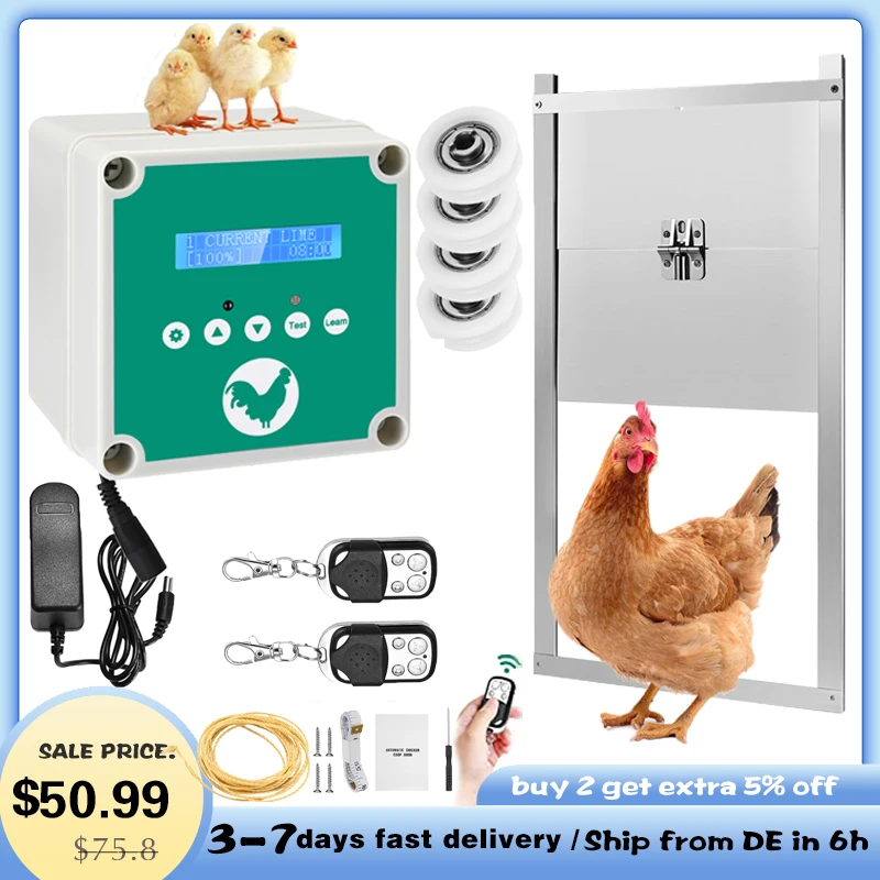 Chicken Coop Door Opener, poulailler Automatic Chicken Coop Door Opener Timer and Light Sensor, 0.2-1kg Pull, Battery Powered