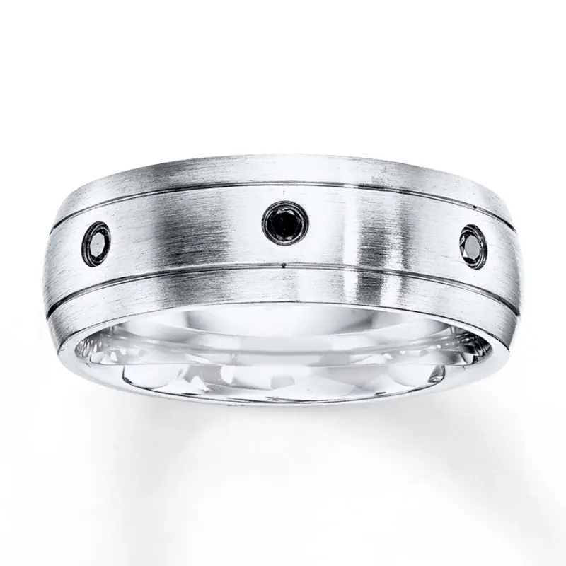 

HESHI Men's Black Diamond Band Ring