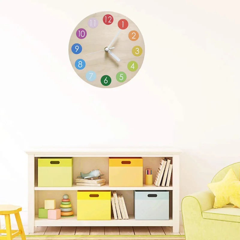 

Детские настенные часы, бесшумные кварцевые, на батарейках, с несколькими цветными цифрами, украшение для детской комнаты