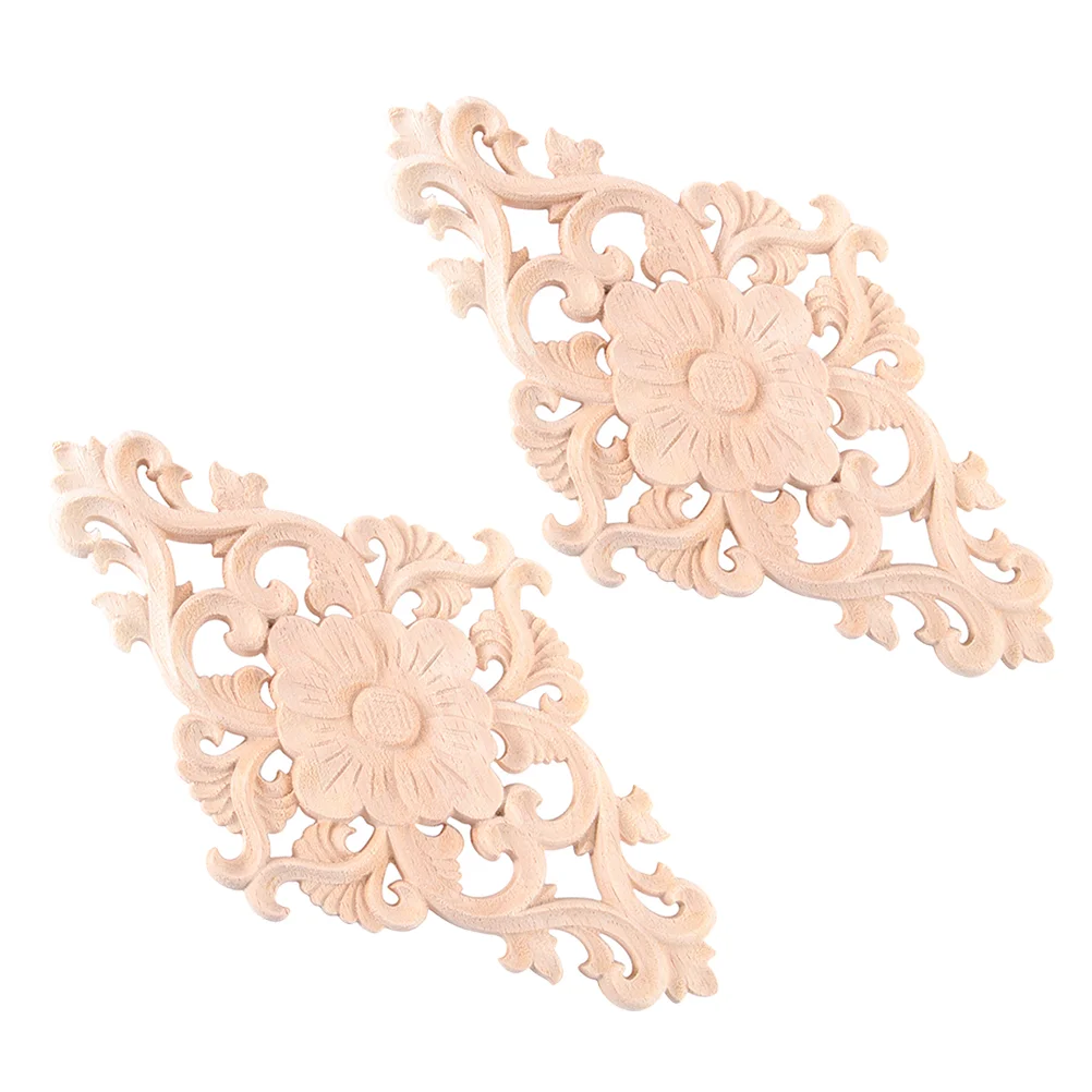 

2 Pcs Flower Carving Onlay Decal Carved Appliques for Furniture Bed Carved Onlay Applique Wall Carved Onlay Applique