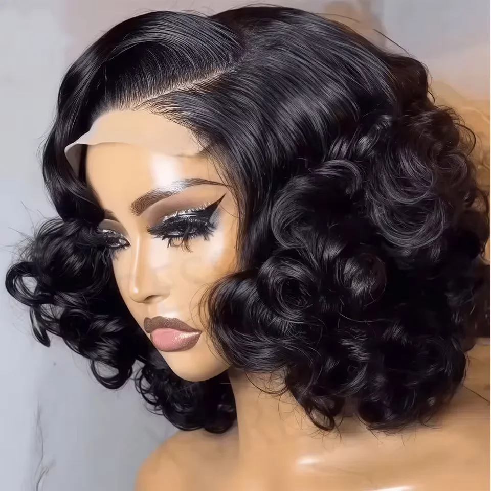 Фото Парик из натуральных волос Egg Curly Super High 300% Density, с кружевной передней частью 13x4, парик-боб из натуральных волос с кружевной передней частью 13x4 HD для чернокожих женщин №4