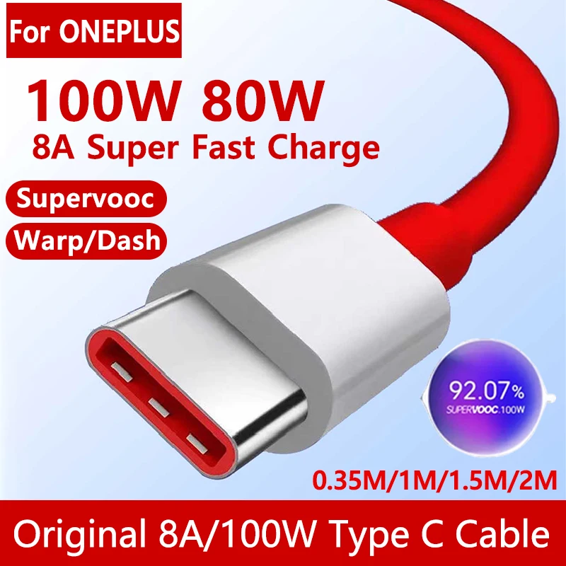 Оригинальный кабель Supervooc Warp для Oneplus 100 Вт быстрая зарядка Usb Type C 8A One Plus 12R 11 11R 10 9 Pro
