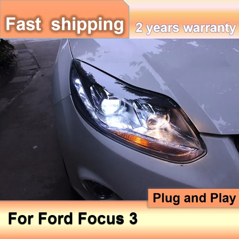 

Автомобильные аксессуары для Ford Focus 3, фары 2012, 2013, лампы головного света в сборе, биксеноновые линзы, двойной луч HID