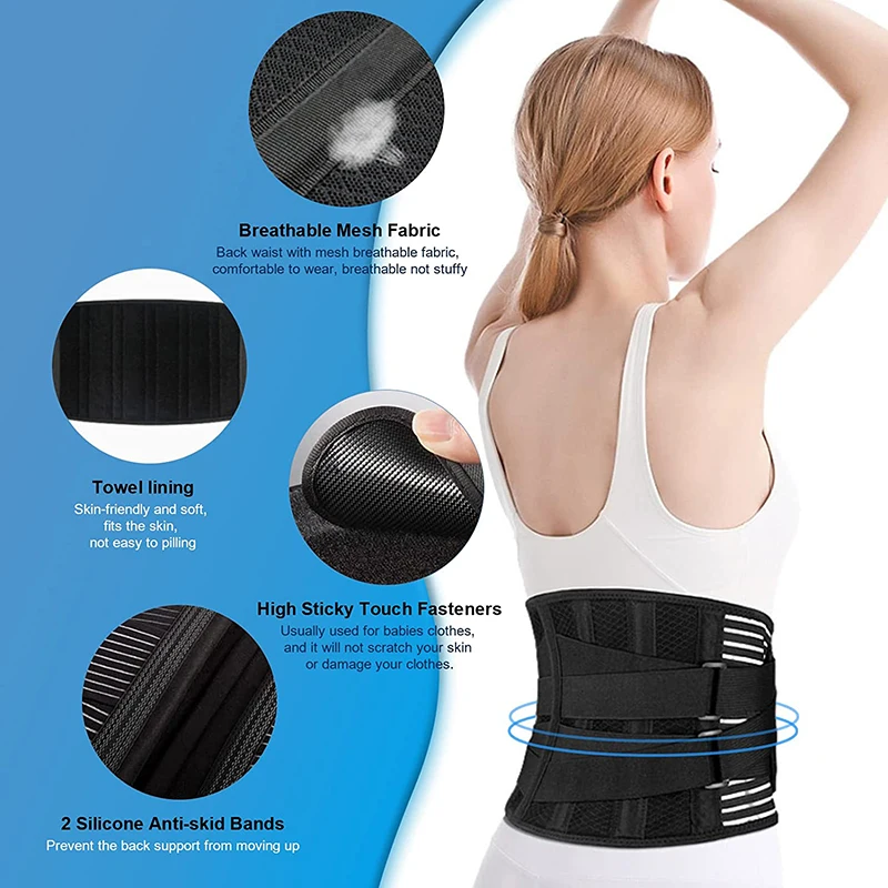 Adjustable Lumbar Back Brace Breathable Lumbar Support Belt with 6 Stays Abdominal Binder Spine Decompression Waist Trainer