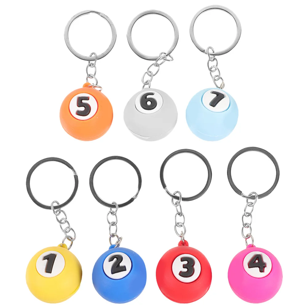 

7 Pcs Billiards Keychain Memento Ball Keyring Charms Small Gifts Decors Adorable Pool Keychains Pp Metal Child Sports