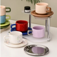 creative ceramic coffee cup nordic light luxury contrast color ceramic coffee cup holder afternoon tea tea cup pearlescent cup