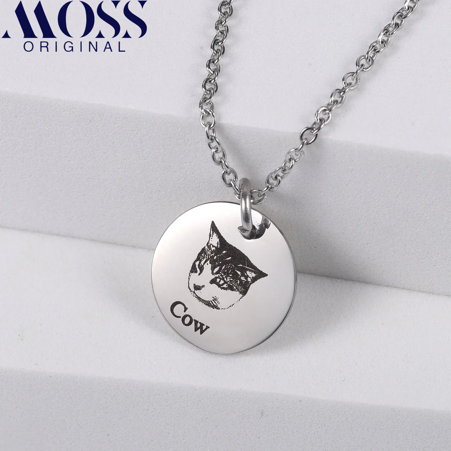 Personalized Pet Photo Disc Necklace For Women Tiny Cat Name Pendant Necklaces Custom Animal Stainless Steel Jewelry