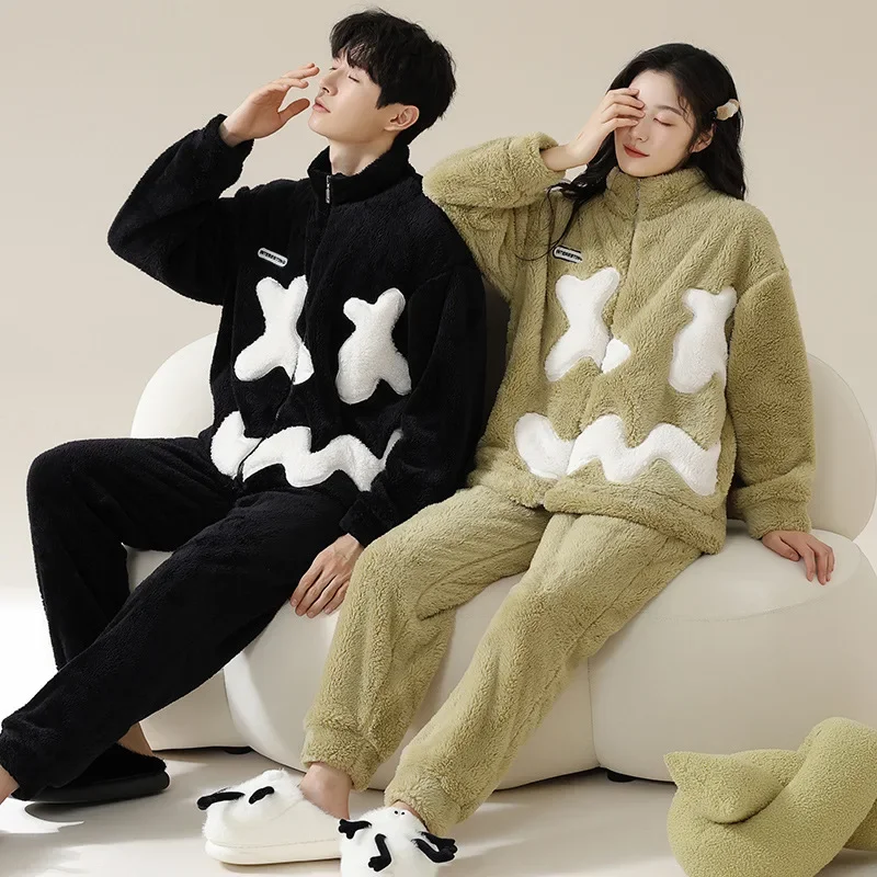 Осень-зима пара коралловый флис утолщенный льняной фланель домашняя одежда