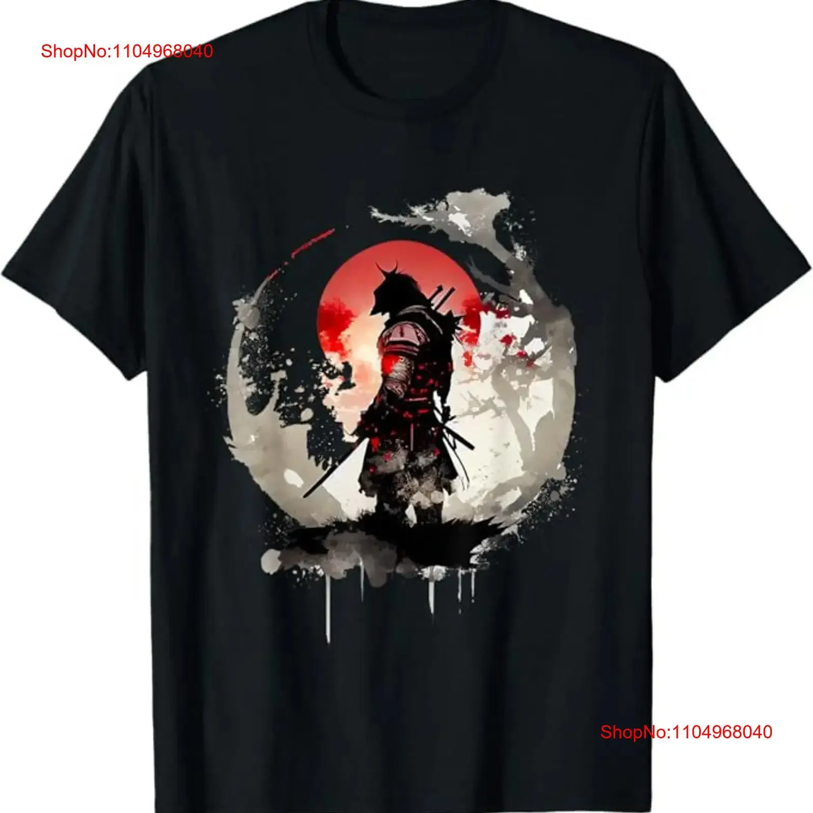 Фото Футболка Samurai Ronin Moon, черная, размеры от S до 5XL, с длинными или короткими рукавами, винтажная, с эффектом потертости, с графическим принтом, мягкая дизайнерская одежда, слегка состаренная. №1