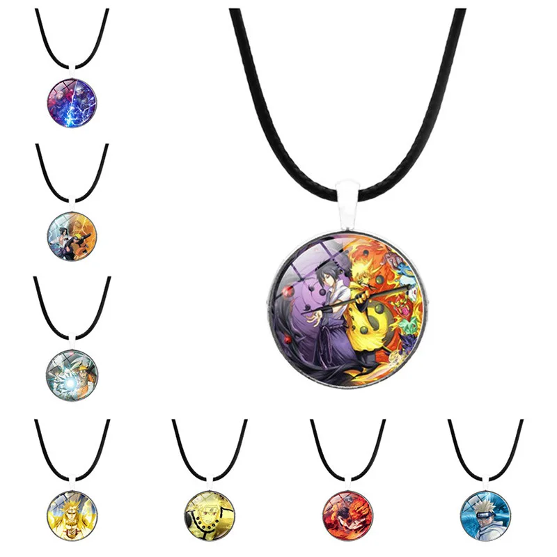 

Anime Necklace Cabochon Jewelry Sharingan Eye Uchiha Sasuke Kakashi Rinnegan Eyes Leather Chain Pendant Wholesale