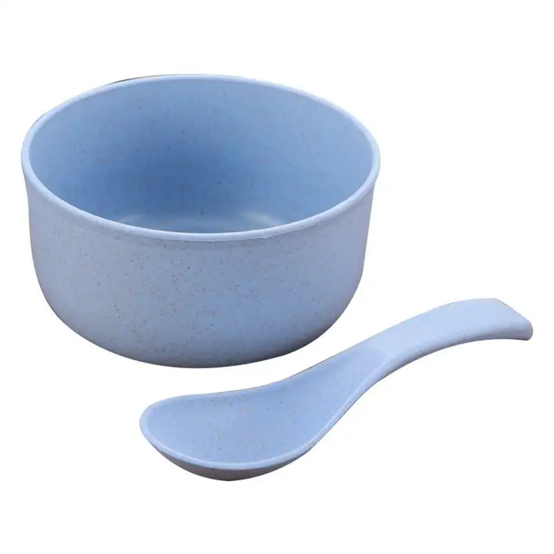 

Wheat Dinnerware Sets Unbreakable Food Grade Wheat Rice Bowl Spoon Dinnerware Sets Easy Clean Breakfast Dinner Food Container