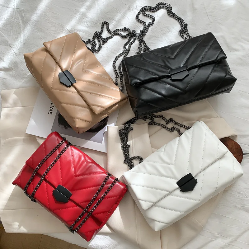 

New Casual Chain Crossbody Bag For Woman Fashion Simple Shoulder Bag Ladies Designer Handbags PU Leather Messenger Bag