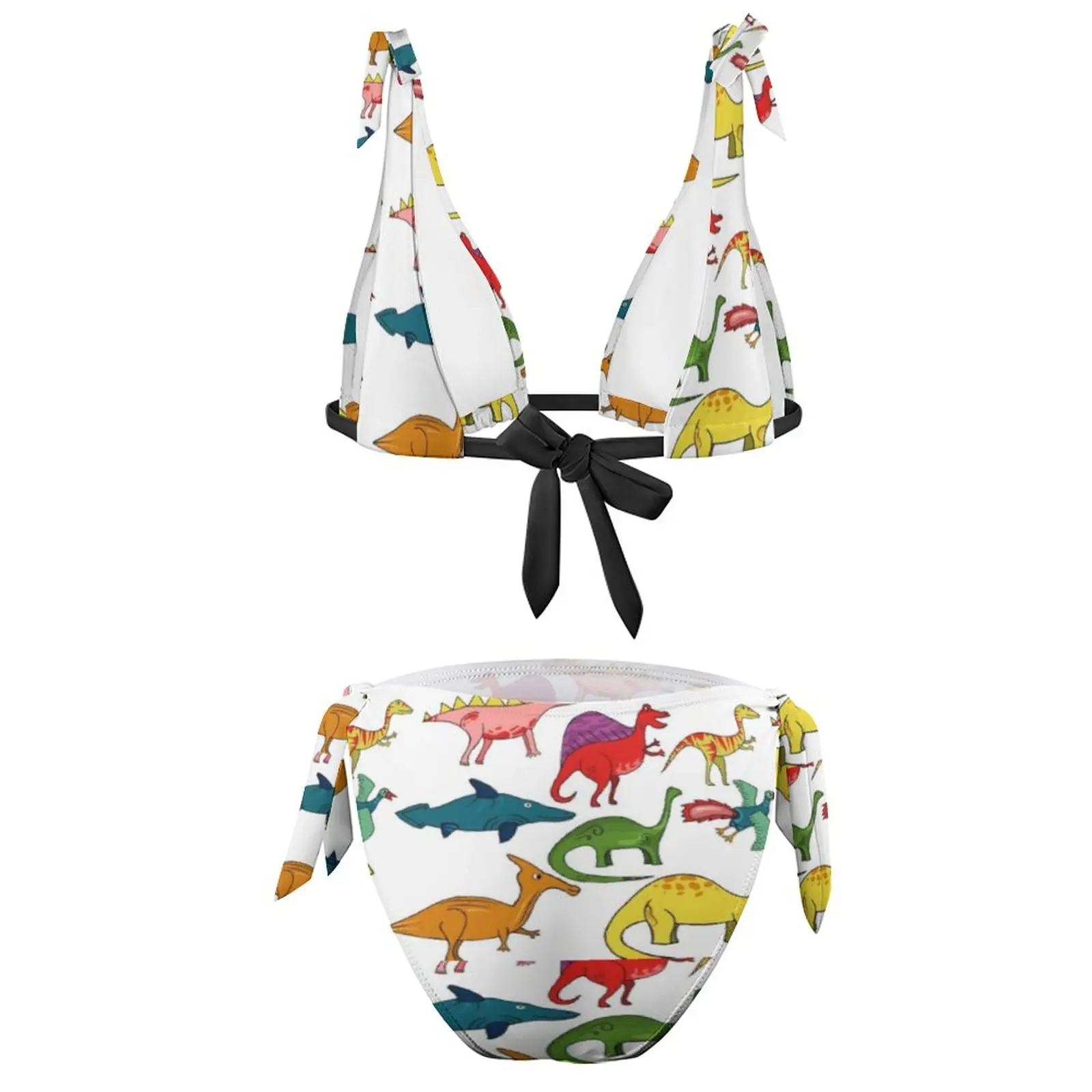 Купальник-бикини с рисунком динозавров мультяшный разноцветный бондаж