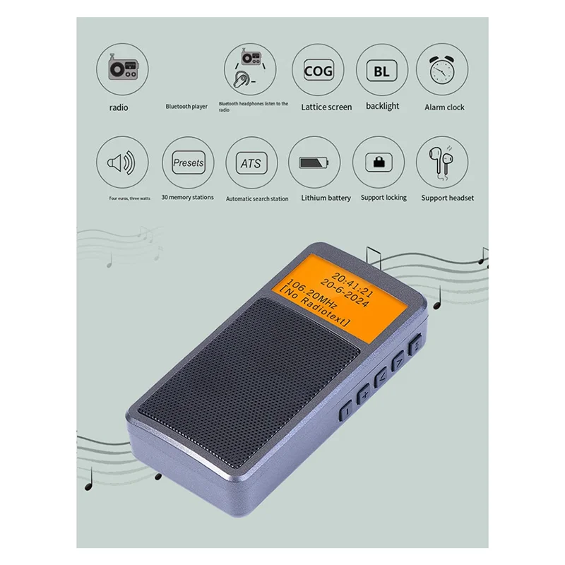 Фото FULL-HRD205 Мини-портативный высокочувствительный Bluetooth-передатчик Радио Стерео FM Перезаряжаемый радиоприемник для пожилых людей №5