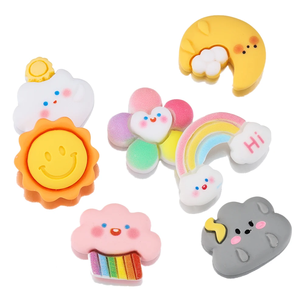 

10pcs Kawaii Resin Patches Flat Backing Ornament for DIY Kids Hair Jewelry Making Cloud Rainbow Moon Hairpin Headbands Materials