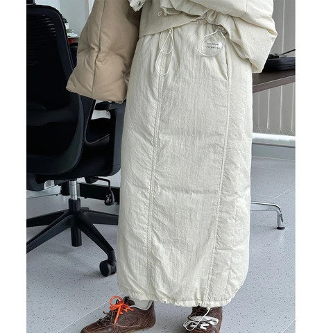 2024 женские зимние юбки, эластичные юбки с высокой талией 90, белый утиный пух, женские облегающие длинные юбки трапециевидной формы, уличная одежда Faldas Femme