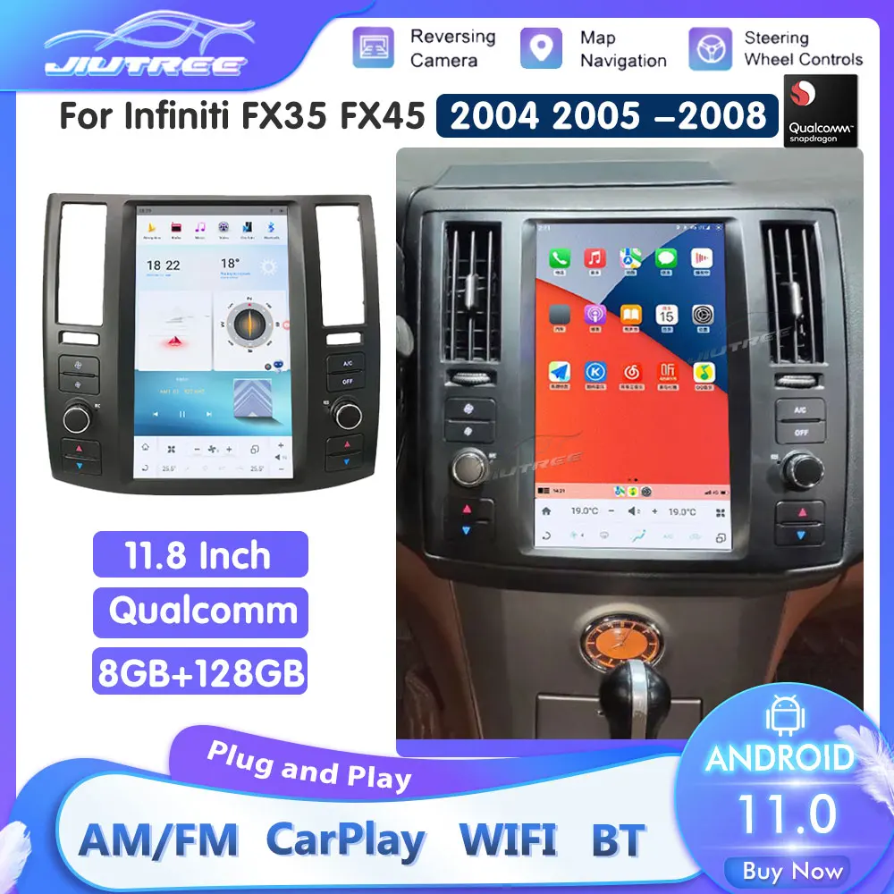 Car Radio Tesla Style Android 11 For Infiniti FX35 FX45 2004 2005 2006 2007 2008 GPS Navigation 8+128G Wireless Apple Carplay
