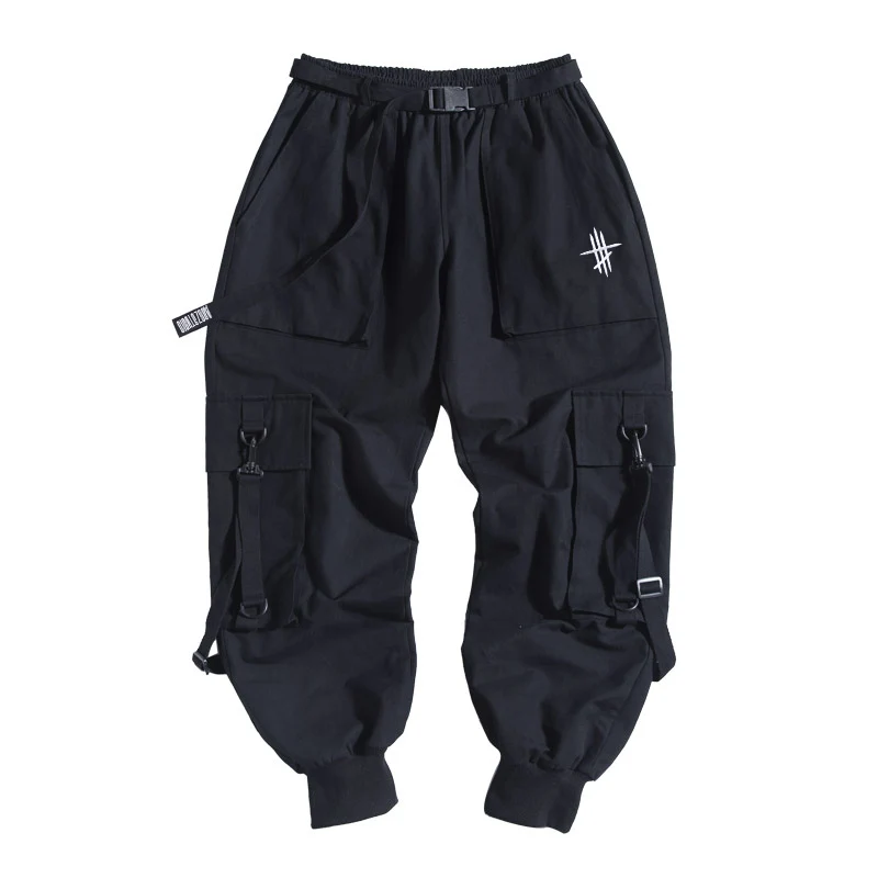 

Брюки-карго Techwear мужские тактические, Джоггеры в стиле хип-хоп, эластичная талия, ленты, уличная одежда, смешные спортивные штаны в стиле Хар...