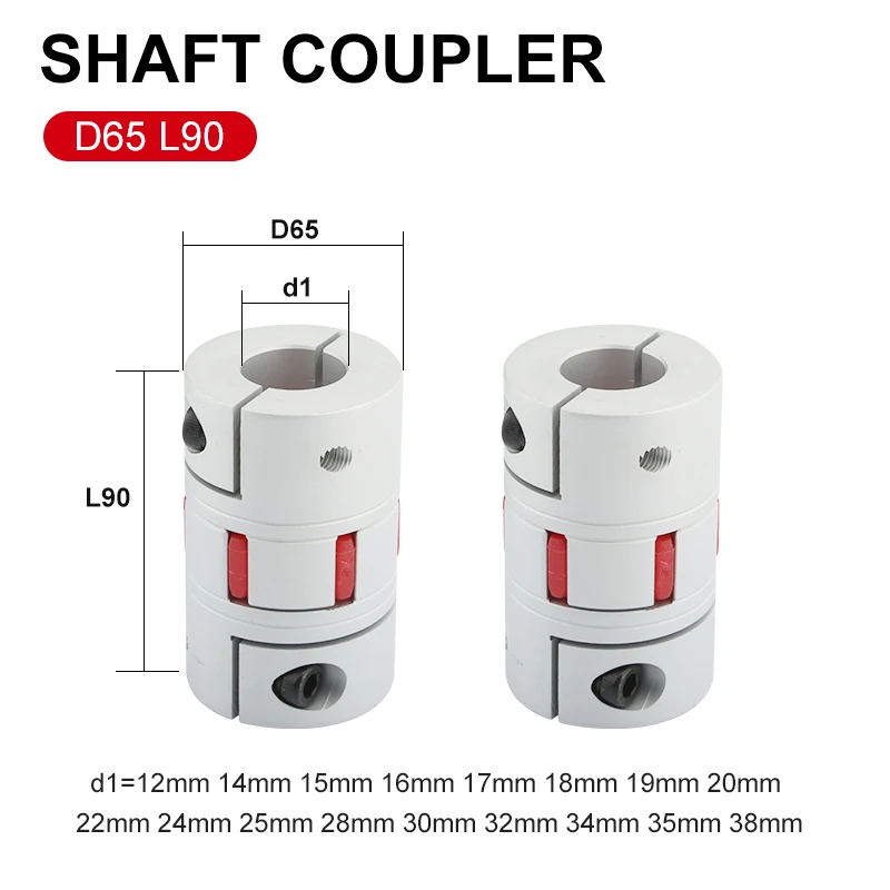 

Aluminum Mei Flexible Shaft Coupler D65L90 Plum Coupling Star Engraving Machine Servo Motor Connector 15/16/18/19/20/22/24/25 MM