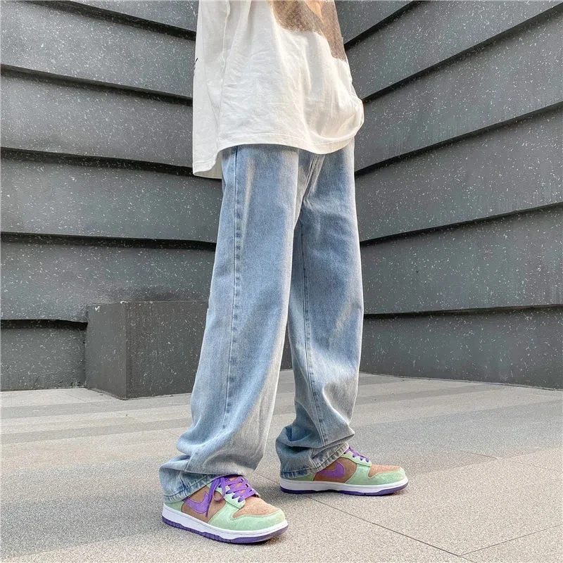 Hip Hop Fashion Trends Letter Printing Jeans For Men High Street Blue Black Jeans Homme Loose Straight Hearts Pants Moto Trouse