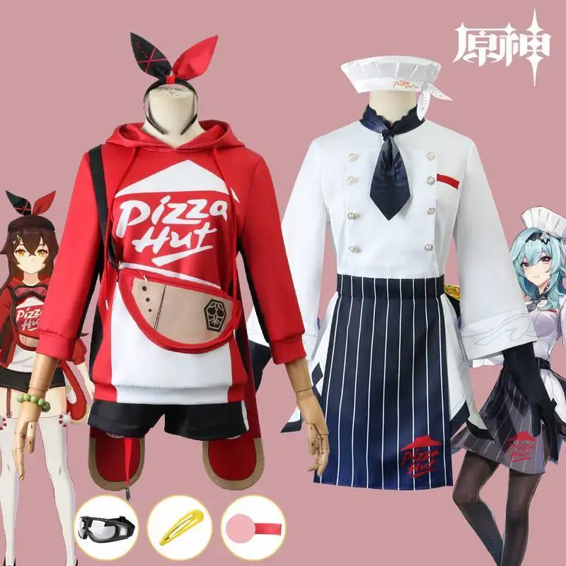 

Halloween Genshin Impact Amber Cosplay Costume Eula Lawrence Pizza Waiter Dress Suit Lovely Uniform Women Party Supplies