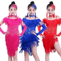 2022 kids latin dance dresses for girls fringe dress tassel salsa sequin stage ballroom performance dancing practice clothing