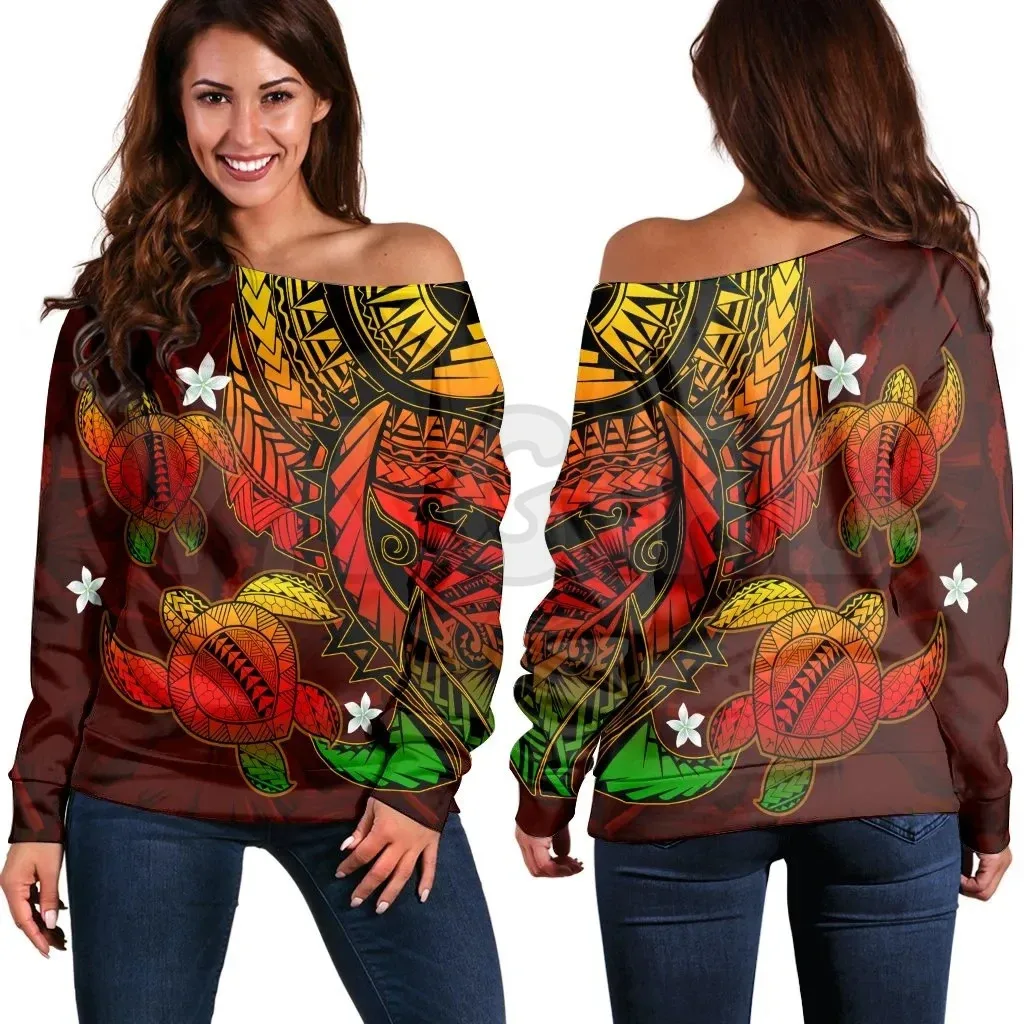 YX GIRL Hawaii Polynesian Turtle Hibiscus  3D Printed Novelty Women Casual Long Sleeve Sweater Pullover