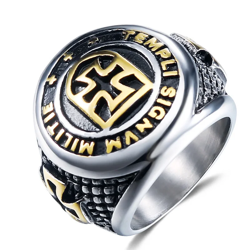 Панк Ретро титановая сталь templi signvm e крест кольца для мужчин рок ювелирные изделия Размер 7-13