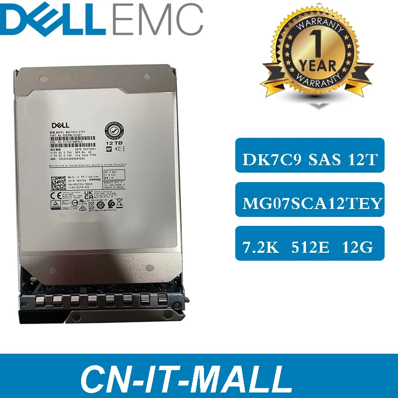 

Dell NEW DK7C9 0DK7C9 MG07SCA12TEY 12TB 7.2k 512E 3.5" 256MB NL SAS 12gbps SIE Internal Enterprise Hard Drive Server HDD