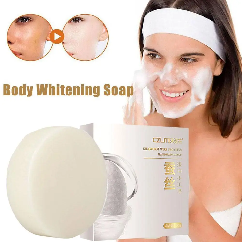 

50g Silk Protein Whitening Cleansing Skin Soap Exfoliation Oil Control Water Locking Removing Body Particles Skin Care Products