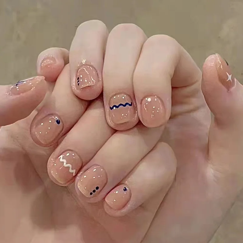 

24Pcs/Box Cute Fake Nails Press On Nails False Nails Short Square Head Nail Tips Nails Set Press On Nail Art