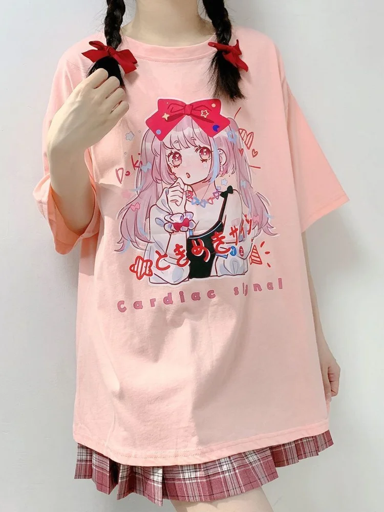 Deeptown Women's Kawaii Anime T-shirt Japanese Cartoon Print T Shirt Sweet Girl Graphic Tees Short Sleeve Summer Top women 2022