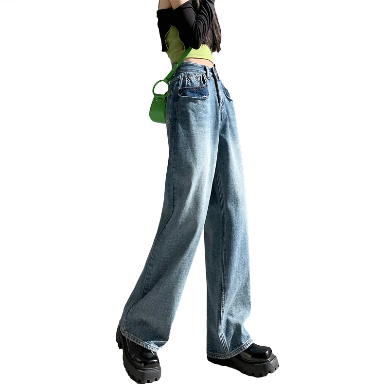 High Waisted Jeans For Women Blue Straight Wide Leg Denim Pants Trousers Mom Jeans Baggy Cowboy Trousers New Fashion Spring
