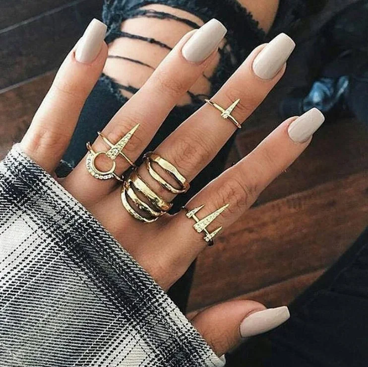 

New 2022 Simple Geometric Horn Ring Lip Joint Ring 6 Sets
