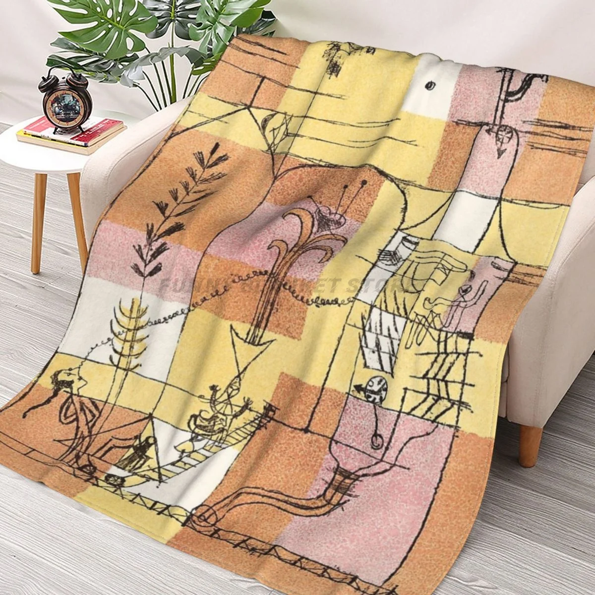 

In The Spirit Of Hoffmann By Paul Klee. Throws Blankets Collage Flannel Ultra-Soft Warm picnic blanket bedspread on the bed