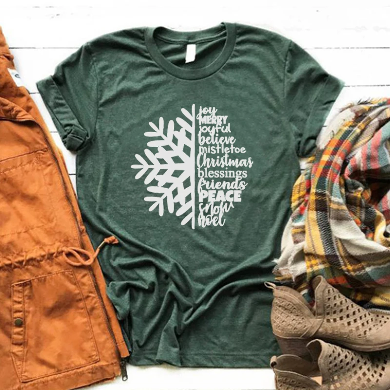 

Joy Merry Joyful Believe Shirt Christmas Tshirts Blessing Friends Peace Snow Shirt Snow Women Clothing Winter Graphic Tee M