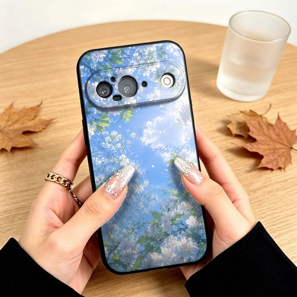 Фото Чехол для телефона с узором в виде облаков и цветов для Google Pixel 10, 10A, 9, 8, 7, 9a, 8A, 7a, 6a, XL, Pro, 5G, черный №5