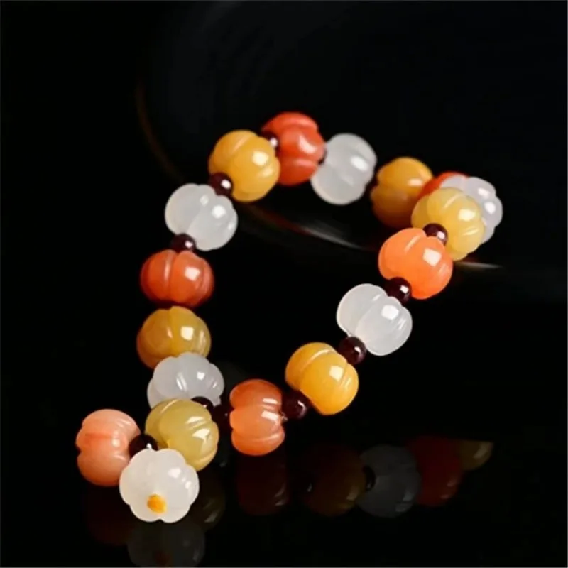 Натуральный золотистый нефритовый браслет с бусинами в виде тыквы для мужчин и