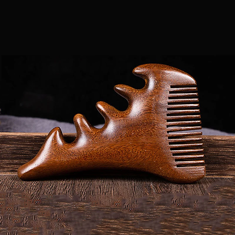 

Head Meridian Massage Comb Little Monster Sandalwood Five Wide Tooth Comb Blood Circulation Anti-Static Smooth Hair