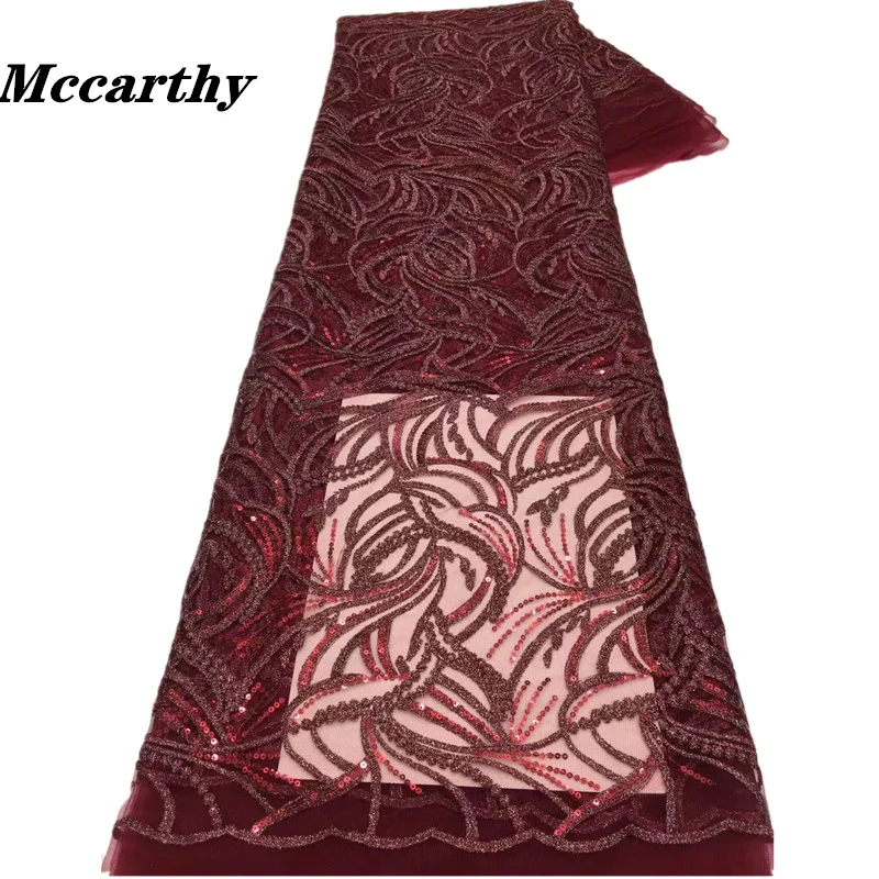 

Fashion Wine African French Lace Fabrics 2022 High Quality Shiny Sequins Lace Mesh Lace Fabrics For Nigerian Wedding Dress