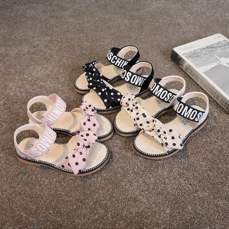 

Children's Fashion Bow 2022 Kids Sandals Summer Korean Style Flat Elastic Band Roman Open-toe Sport Beach Shoes Soft Unique New