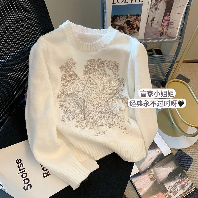 

Spring Autumn Women Harajuku Floral Print Tshirt Long Sleeve O-Neck Knitted T-Shirts Vintage Casual Oversized T Shirt Femme Tops