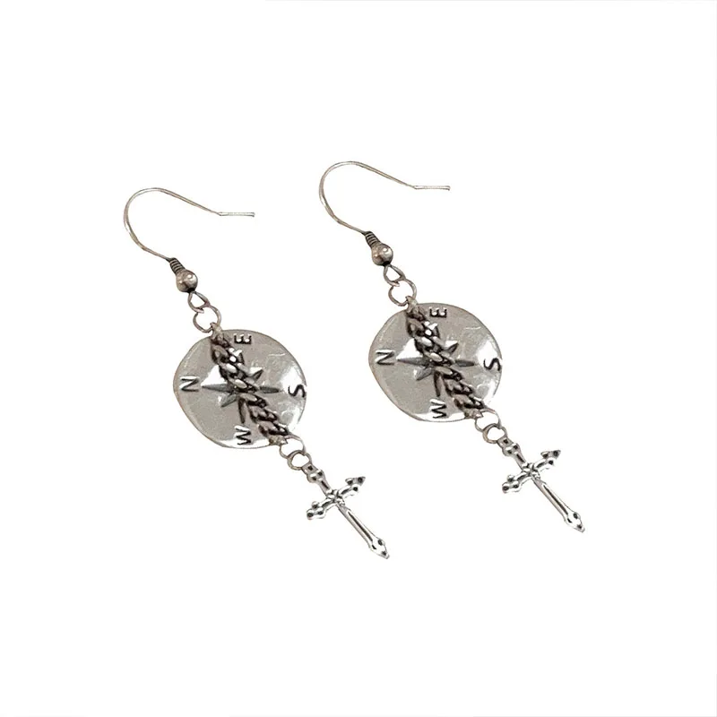 

Compass Love Plane Chain Splicing Earrings S925 Sterling Silver Long Tassel Earrings Sweet Cool Fashion Jewelry