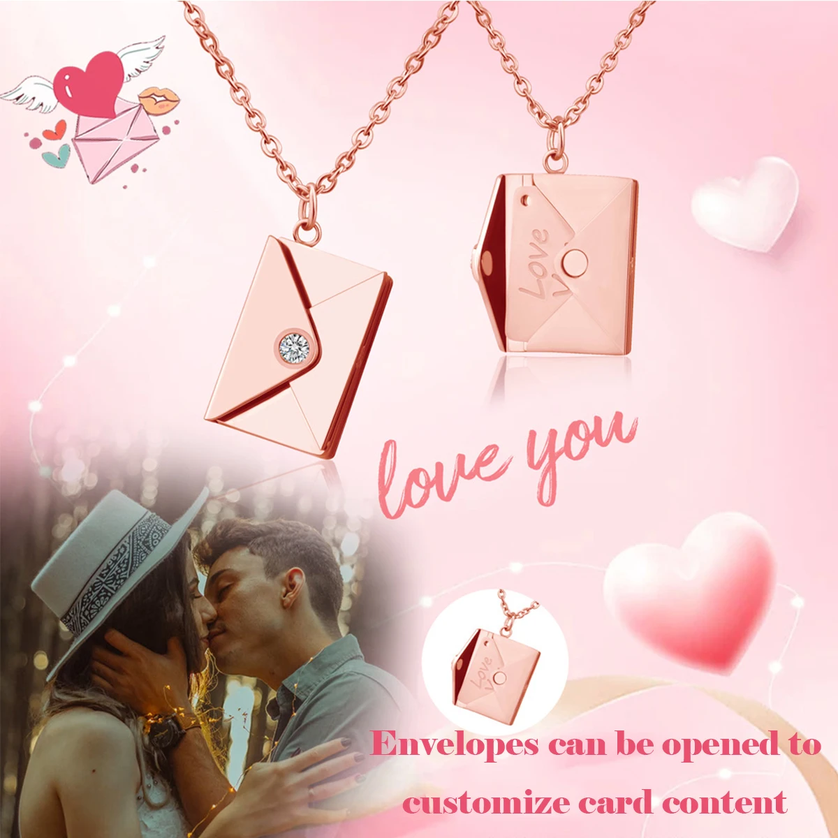 

Couple Necklace Custom Envelope Necklace Fashion women Titanium Steel Clavicle Chain Lettering Jewelry Valentine's Day Gift