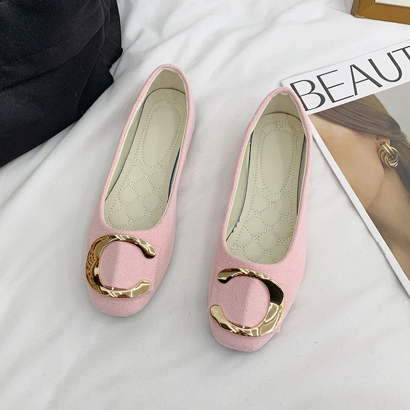 Metal  Buckle Flats Ballet Shoes Women Slip on Shallow Mouth Moccasins Elegant Women's Loafers Party Leather Ballerina