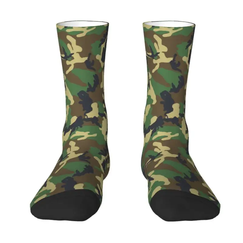 

Military Woodland Camo Mens Crew Socks Unisex Funny Army Tactical Camouflage Spring Summer Autumn Winter Dress Socks