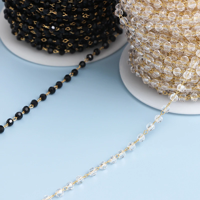 1M Beaded Crystal Color Preserving Chain 18K Gold Wrapped Manual Loose Chains Diy Jewelry Bracelet Necklaces Material Wholesale