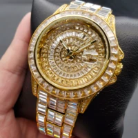42mm mens diamond watch business sapphire stainless steel gold clock date waterproof hip hop quartz watch men relogio masculino