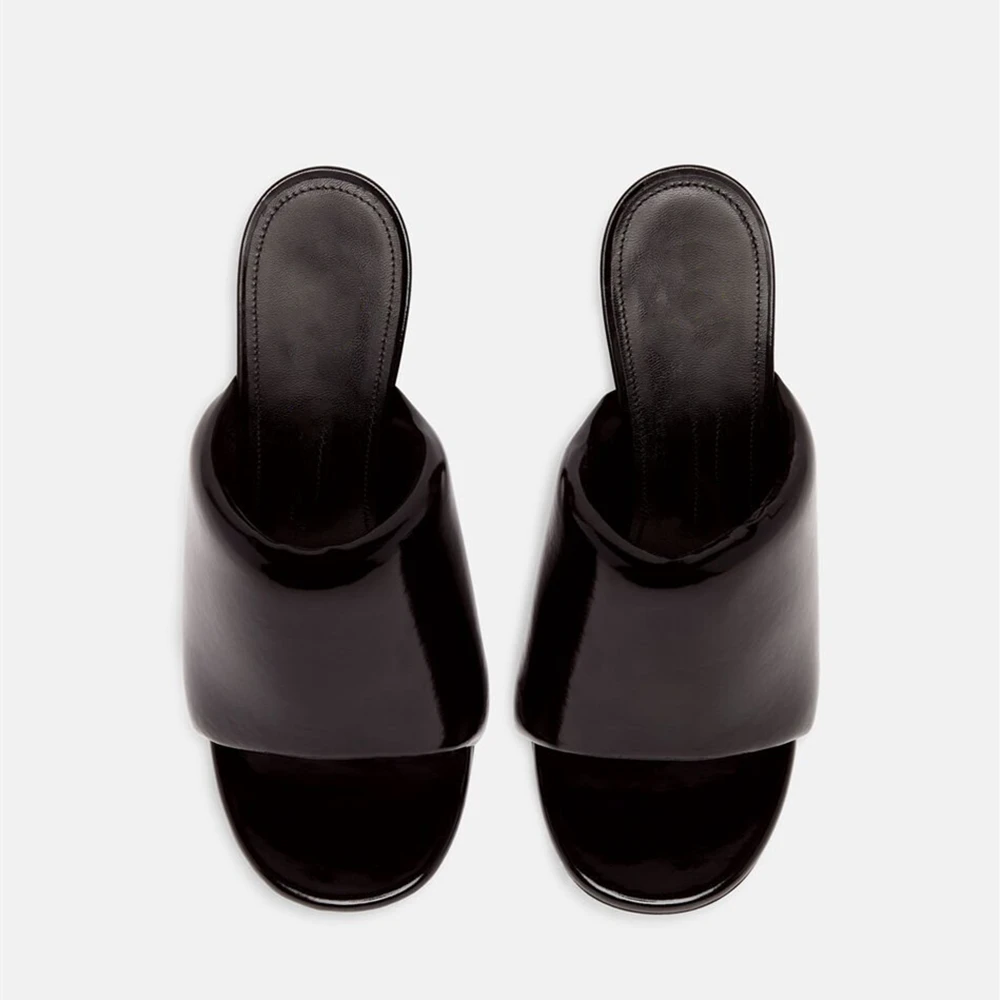 Ladies Candy Color Shoes One Strap Slippers Summer Women Patent Leather High Heels Sandals Fashion Round Toe Peep Toe Size 43