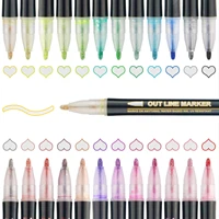 12 colors double line outline marker pen diy doodle dazzles shimmer markers set gift for art drawing painting learning supplies